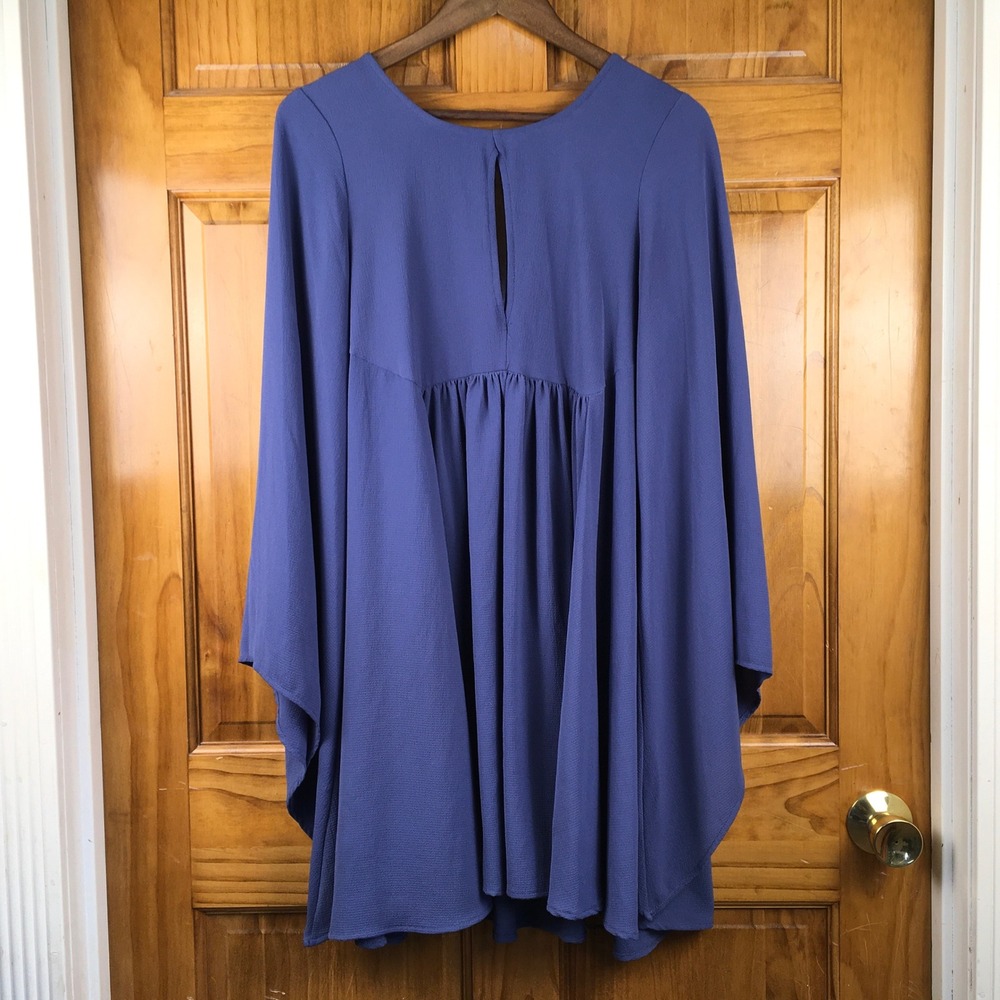 Altar'd State Blue Bell Sleeve Babydoll Mini Dress Keyhole Back M Hippie Indie